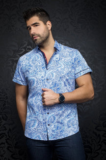 Chemise manches courtes en Knit pour homme par Au Noir | ESPINOZA (SS) light blue | Boutique Vvög, inventaire complet de la marque Au Noir