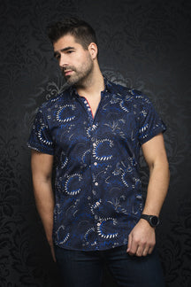Chemise manches courtes en Knit pour homme par Au Noir | ESPINOZA (SS) NAVY | Boutique Vvög, inventaire complet de la marque Au Noir