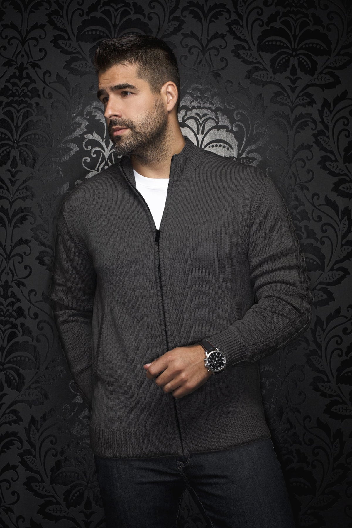 Veste en laine mérino pour homme par Au Noir | ESTEBAN_FZ Charbon | Boutique Vvög, inventaire complet de la marque Au Noir