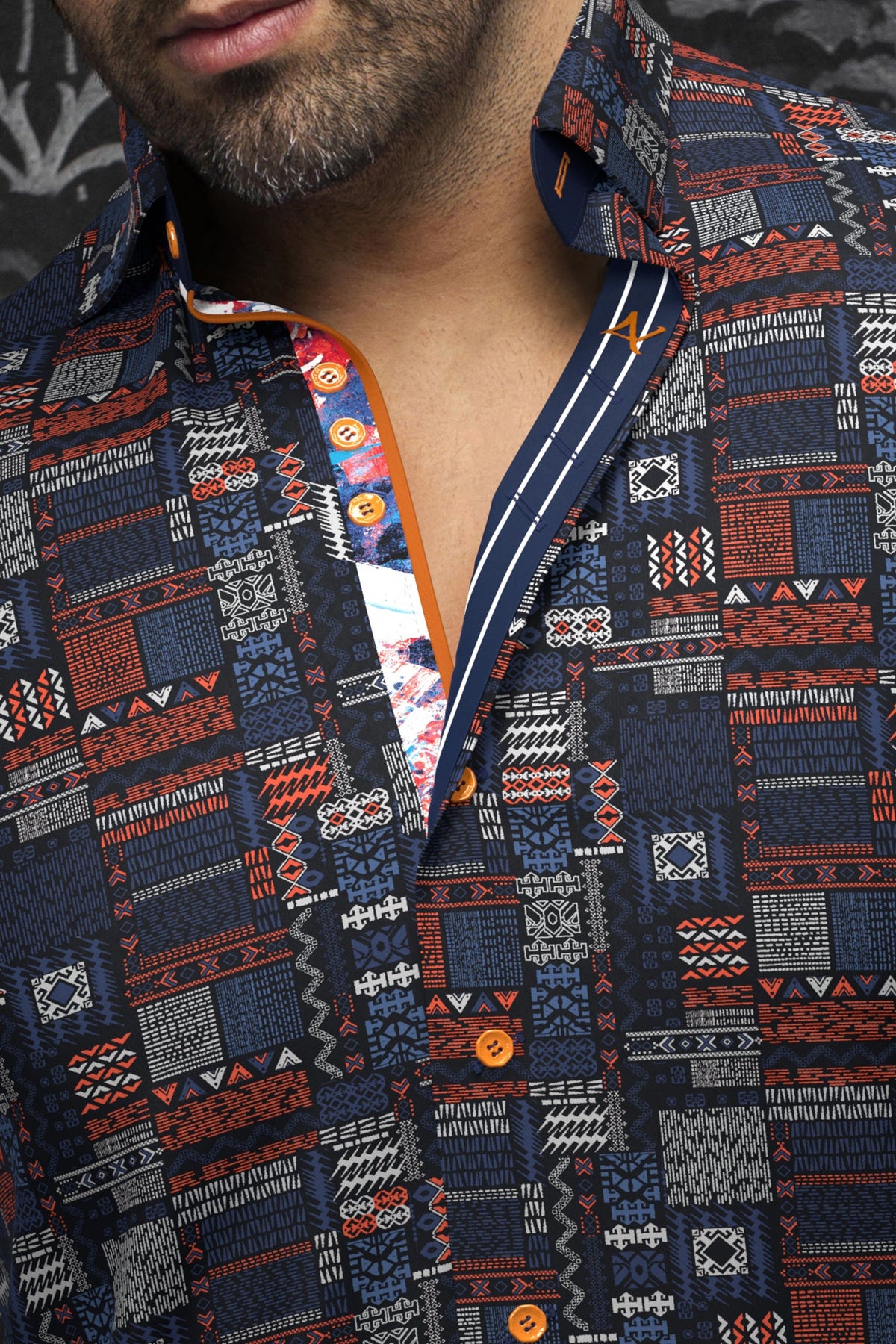 Chemise manches courtes pour homme par Au Noir | FINLAY(SS) Marine Orange | Boutique Vvög, inventaire complet de la marque Au Noir