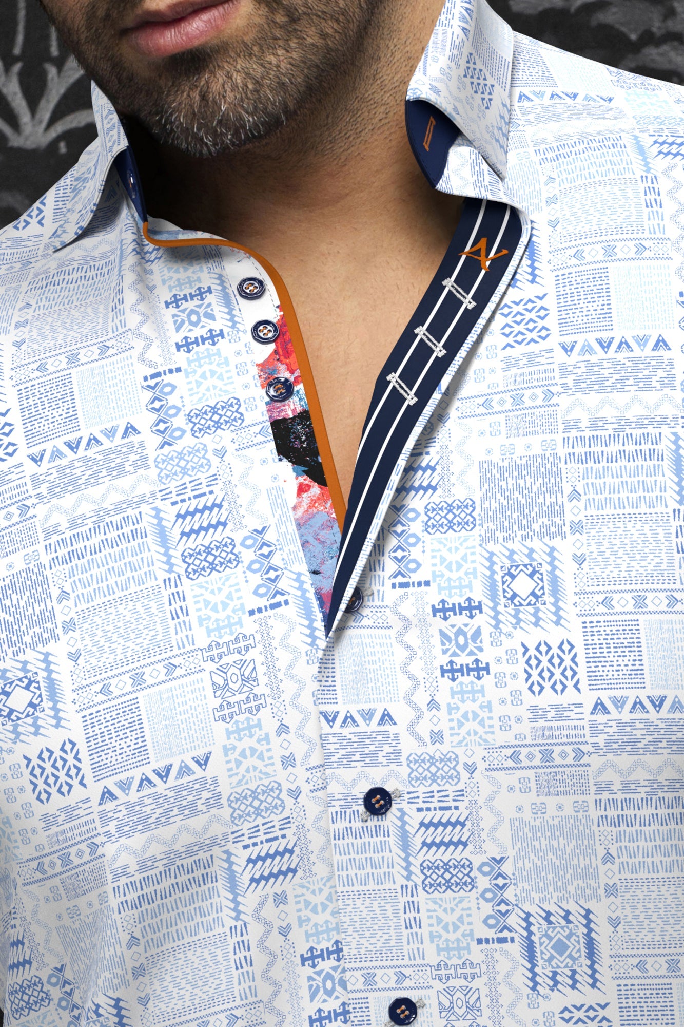 Chemise manches courtes pour homme par Au Noir | FINLAY(SS) Blanc Bleu | Boutique Vvög, inventaire complet de la marque Au Noir