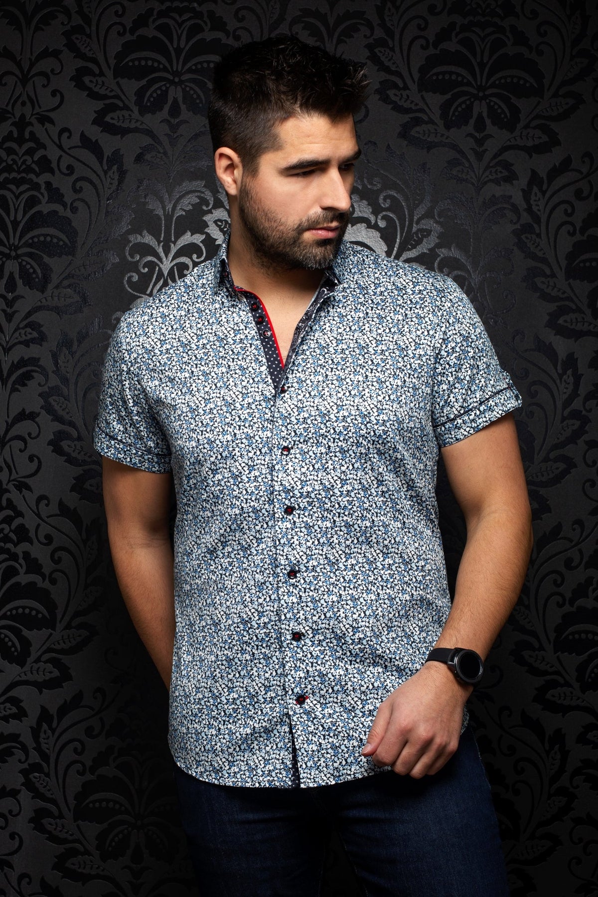 Chemise manches courtes pour homme par Au Noir | FOLIAGE (SS) light blue | Boutique Vvög, vêtements mode pour hommes