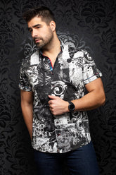 Chemise manches courtes pour homme par Au Noir | GABIN (SS) BLACK WHITE | Boutique Vvög, vêtements mode pour hommes