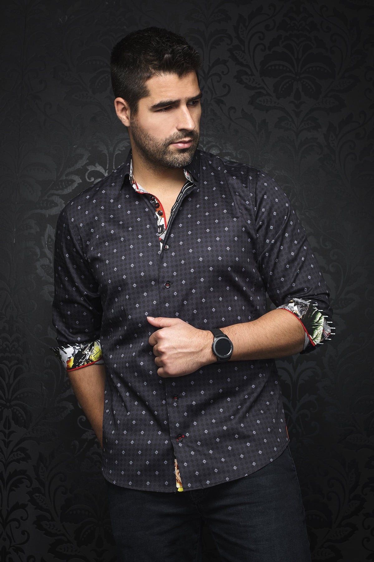 Chemise manches longues pour homme par Au Noir | GIAN FRANCO BLACK SILVER | Boutique Vvög, inventaire complet de la marque Au Noir