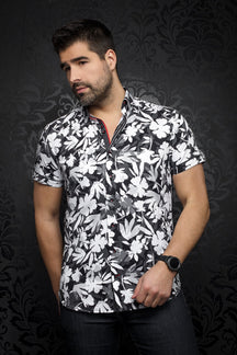 Chemise manches courtes pour homme par Au Noir | GIODEL (SS) white black | Boutique Vvög, inventaire complet de la marque Au Noir