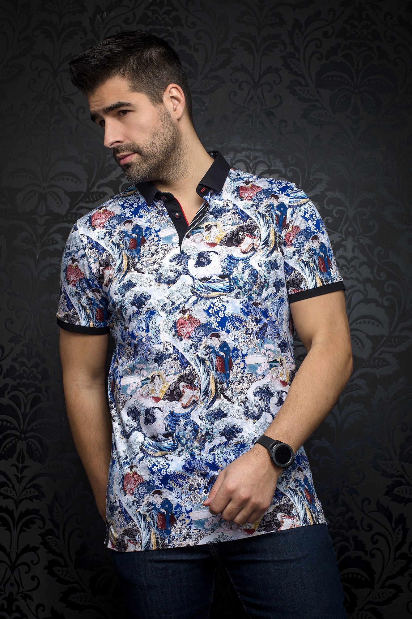 Polo pour homme par Au Noir | HOKUSAI multi | Boutique Vvög, inventaire complet de la marque Au Noir