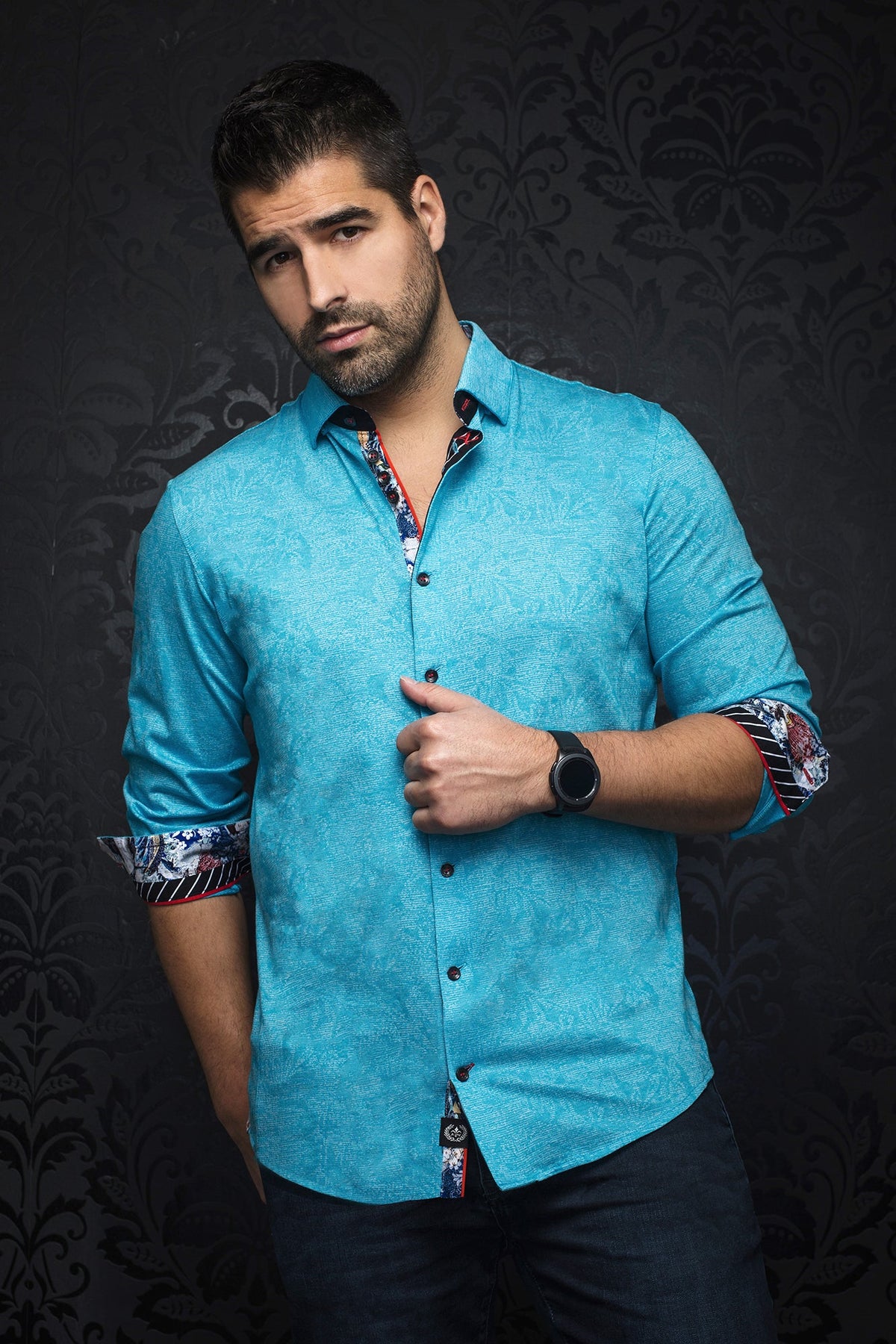 Chemise manches longues en Knit pour homme par Au Noir | HUXLEY turquoise | Boutique Vvög, inventaire complet de la marque Au Noir
