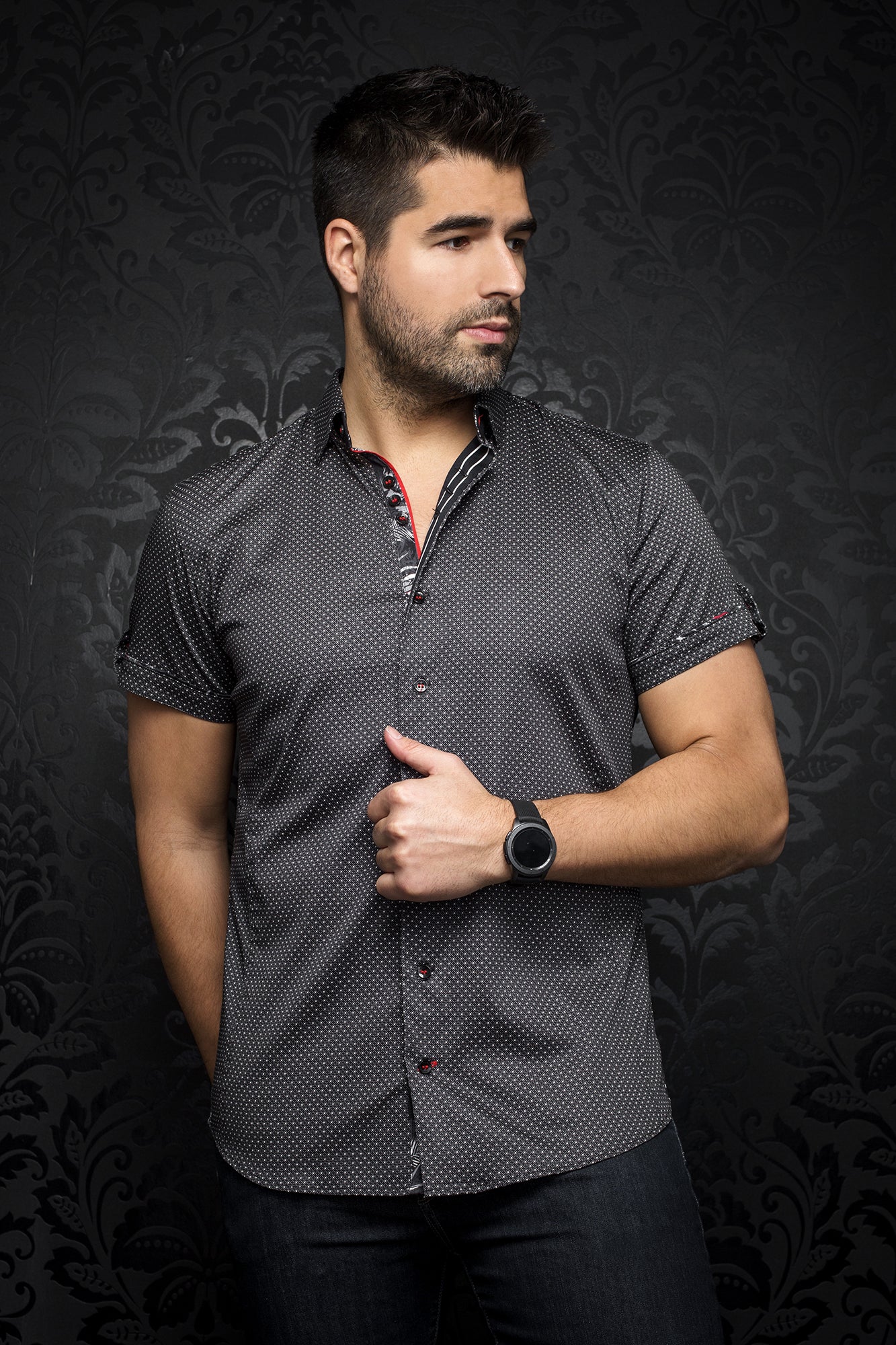 Chemise manches courtes pour homme par Au Noir | JANSSEN (SS) BLACK WHITE | Boutique Vvög, inventaire complet de la marque Au Noir