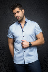 Chemise manches courtes pour homme par Au Noir | JANSSEN (SS) light blue | Boutique Vvög, inventaire complet de la marque Au Noir