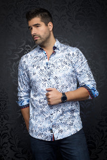 Chemise manches longues en Knit pour homme par Au Noir | JAVA white blue | Boutique Vvög, inventaire complet de la marque Au Noir