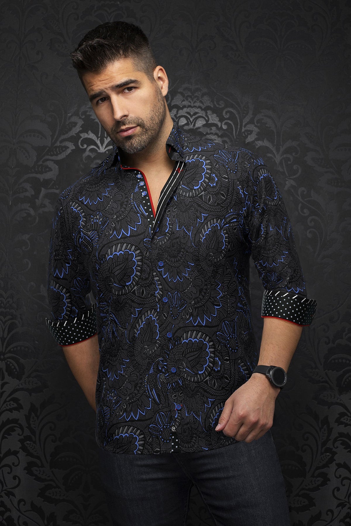 Chemise manches longues en Knit pour homme par Au Noir | KAHLO Noir Bleu | Boutique Vvög, inventaire complet de la marque Au Noir