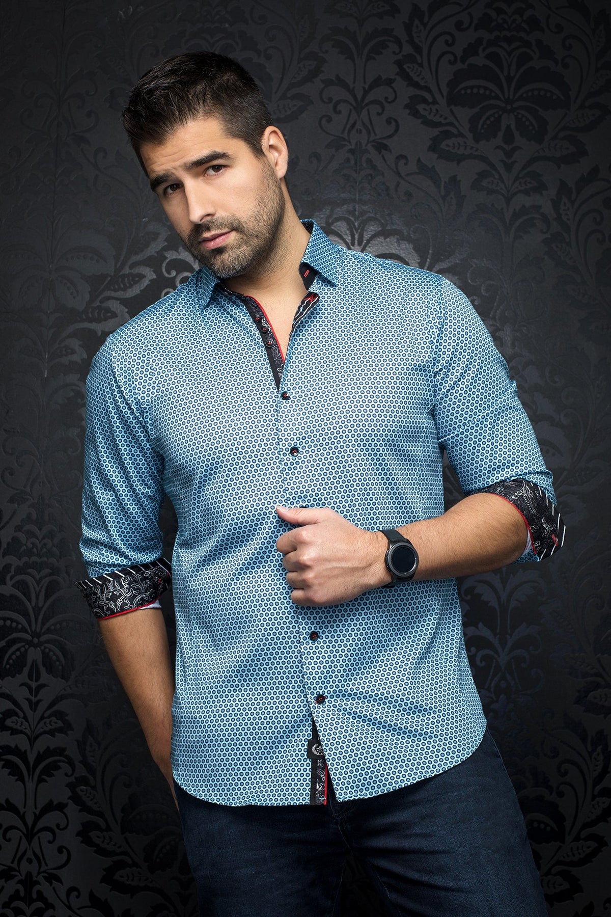 Chemise manches longues pour homme par Au Noir | KNOX turquoise | Boutique Vvög, inventaire complet de la marque Au Noir