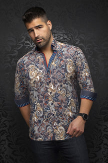 Chemise manches longues pour homme par Au Noir | MACHADO Marine Beige | Boutique Vvög, inventaire complet de la marque Au Noir