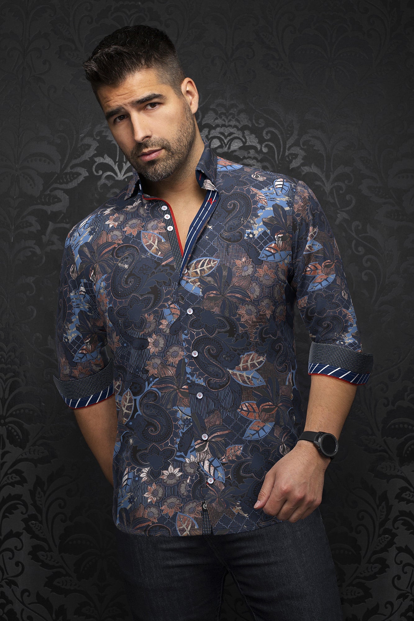 Chemise manches longues pour homme par Au Noir | MACHADO Marine Rouille | Boutique Vvög, inventaire complet de la marque Au Noir