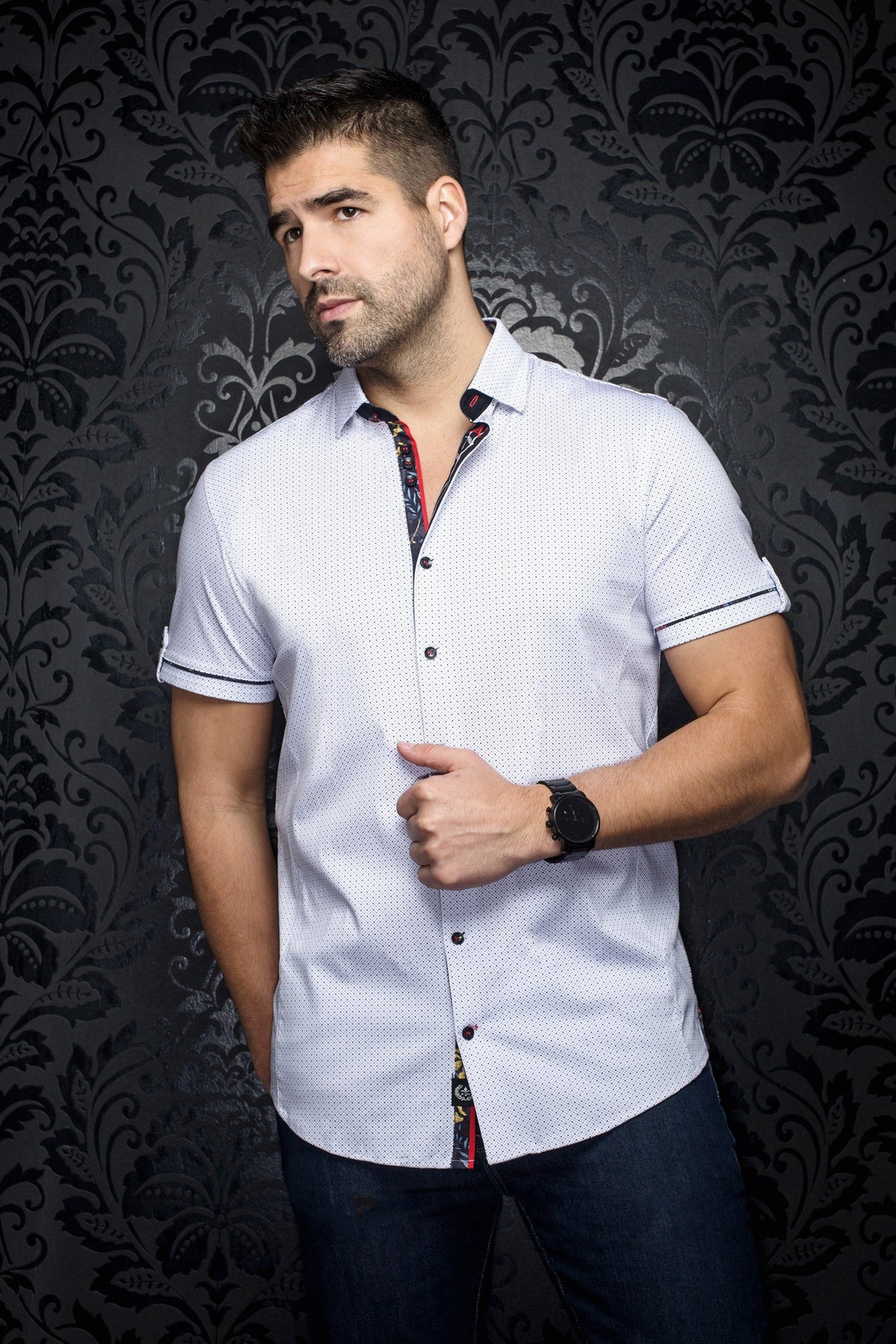 Chemise manches courtes en Knit pour homme par Au Noir | MARSDEN(SS) Blanc Noir | Boutique Vvög, inventaire complet de la marque Au Noir