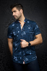 Chemise manches courtes en Knit pour homme par Au Noir | MAXCO (SS) Marine | Boutique Vvög, inventaire complet de la marque Au Noir