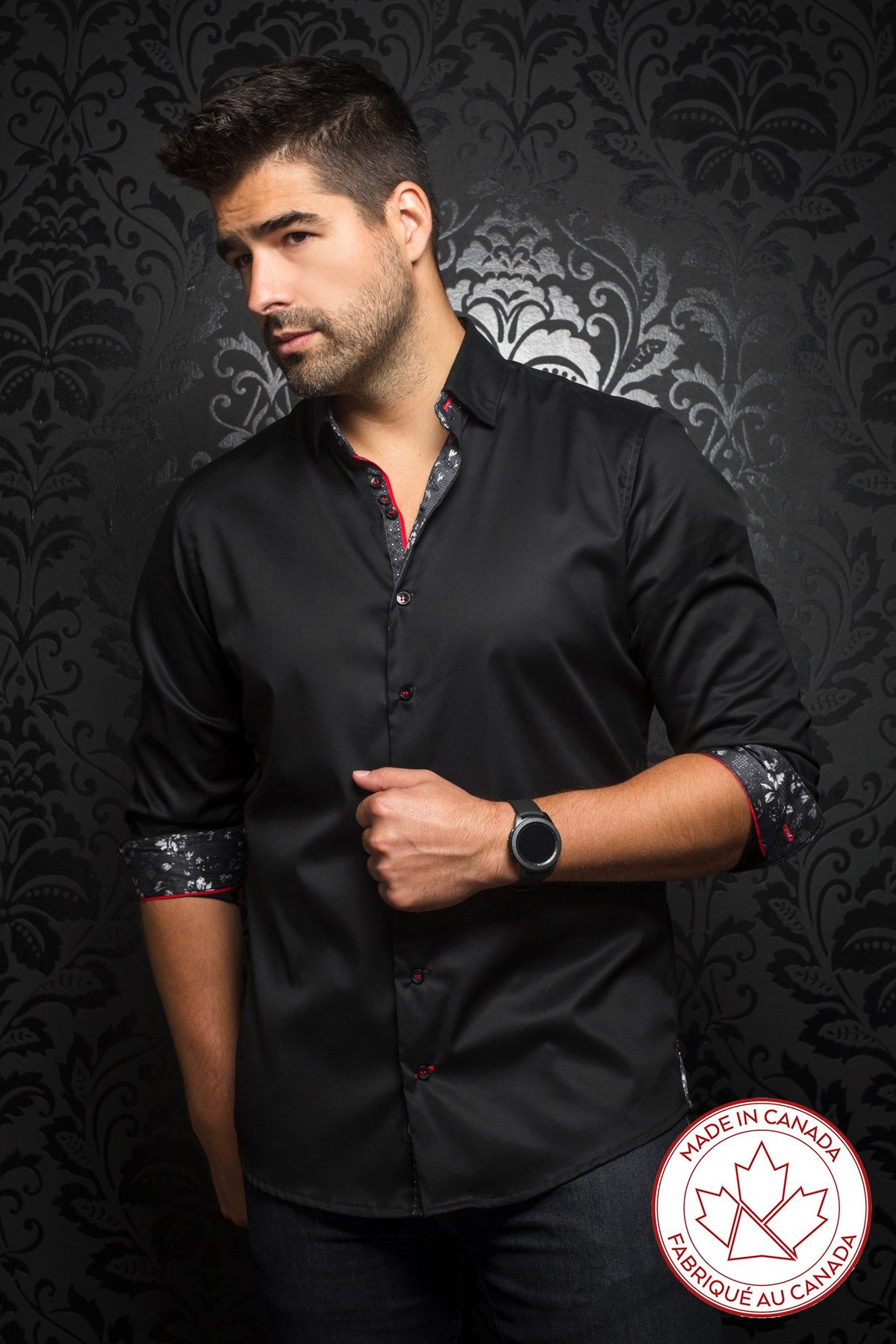 Chemise manches longues fabriquée au Canada par Au Noir - MC QUEEN black - Boutique Vvög, vêtements mode pour hommes