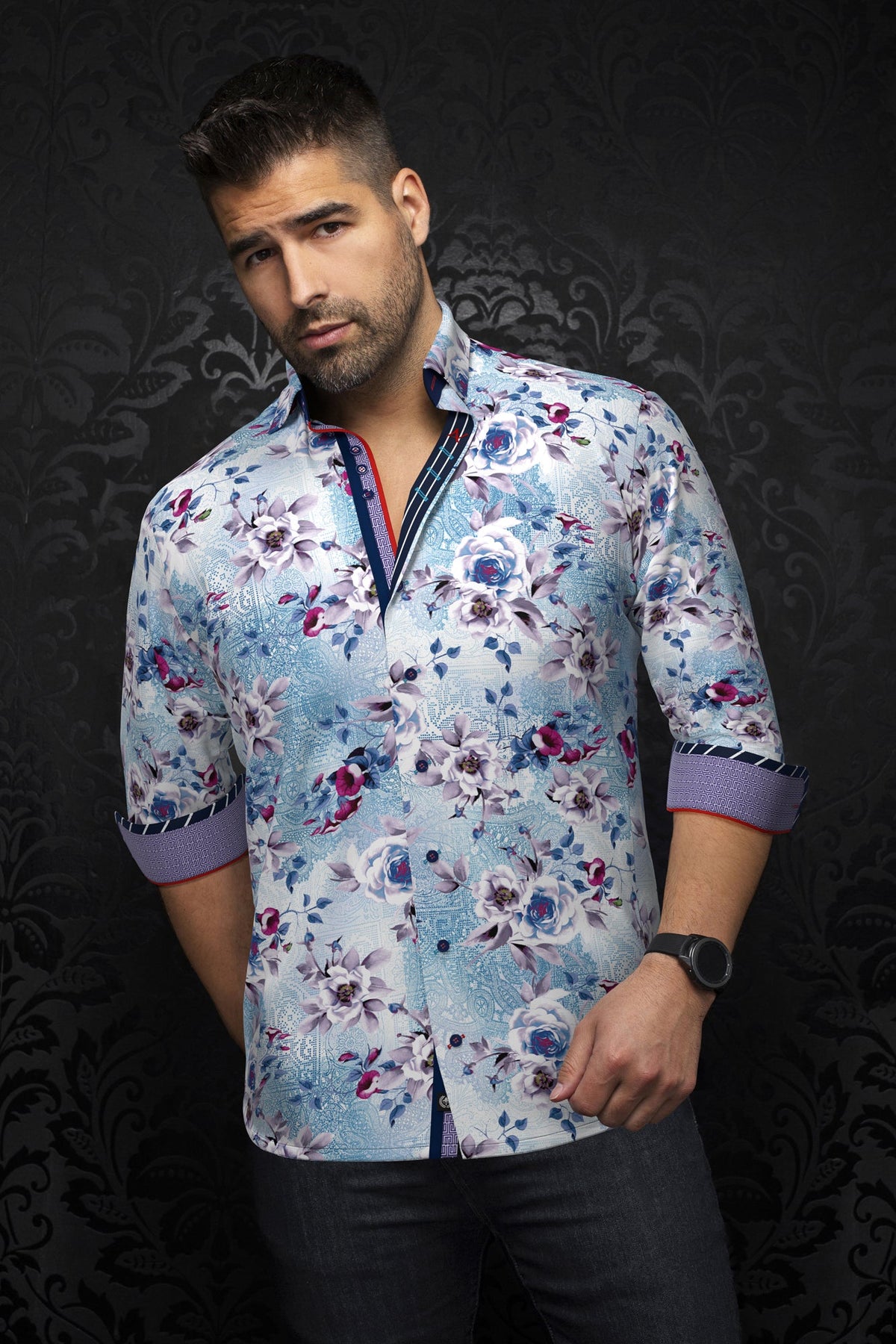 Chemise manches longues en Knit pour homme par Au Noir | MENOTTI Blanc Turquoise | Boutique Vvög, inventaire complet de la marque Au Noir