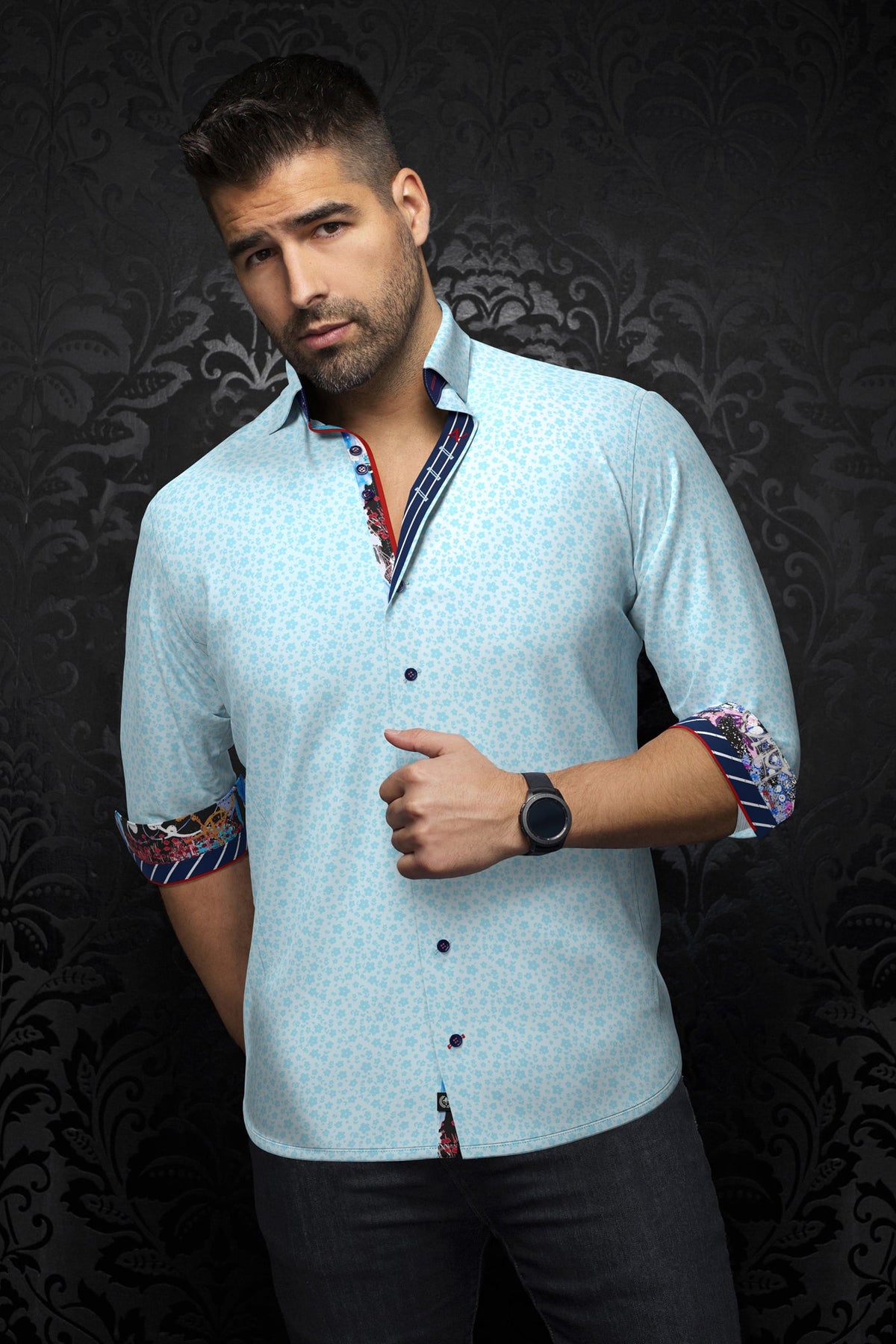 Chemise manches longues pour homme par Au Noir | MINORI Turquoise | Boutique Vvög, inventaire complet de la marque Au Noir