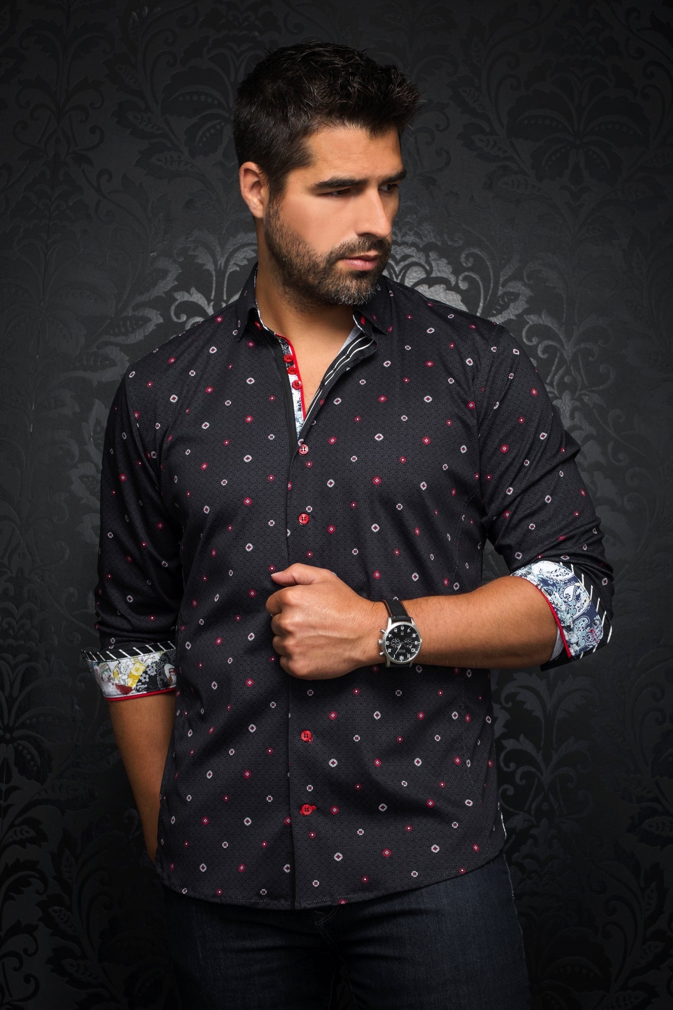Chemise manches longues pour homme par Au Noir | ODESSA Rouge Noir/black red  | Vvog.ca, inventaire complet de la marque Au Noir