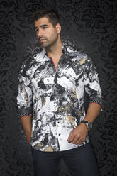 Chemise manches longues pour homme par Au Noir | OMAR Blanc Or | Boutique Vvög, inventaire complet de la marque Au Noir