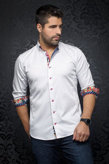 Chemise manches longues pour homme par Au Noir | PALMER WHITE FUCHSIA | Boutique Vvög, inventaire complet de la marque Au Noir