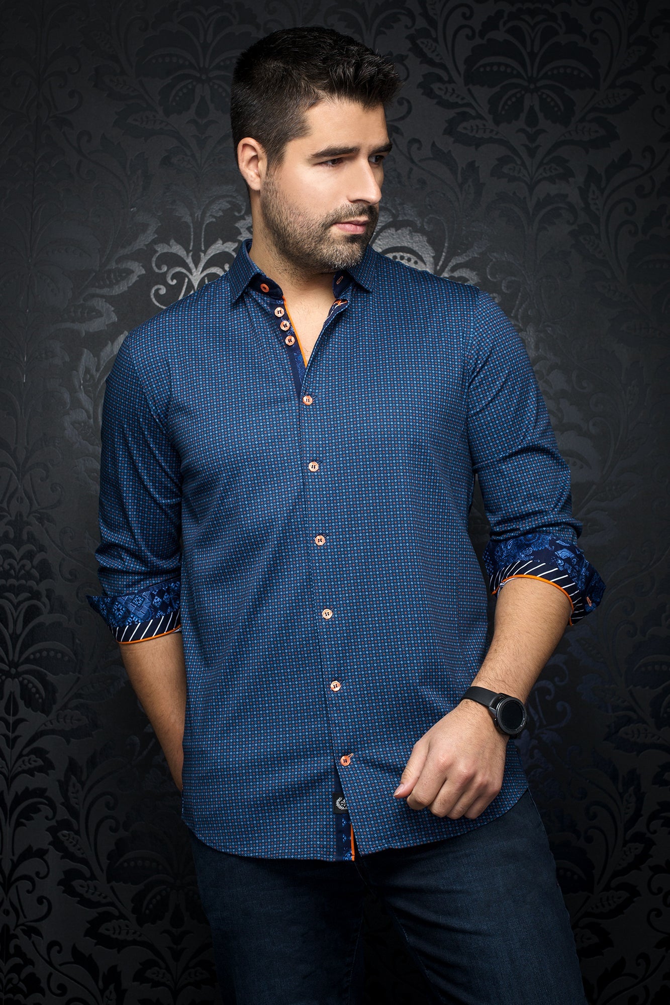 Chemise manches longues en Knit pour homme par Au Noir | PARINI blue orange | Boutique Vvög, inventaire complet de la marque Au Noir