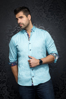 Chemise manches longues pour homme par Au Noir | RAPHIA turquoise | Boutique Vvög, inventaire complet de la marque Au Noir