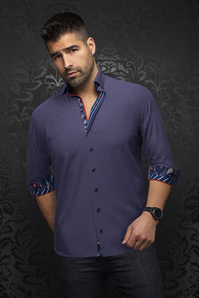 Chemise manches longues pour homme par Au Noir | SALAZAR Bleu Foncé Rouge | Boutique Vvög, inventaire complet de la marque Au Noir