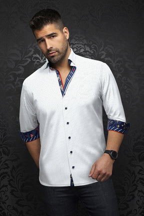 Chemise manches longues pour homme par Au Noir | SALAZAR Blanc Marine | Boutique Vvög, inventaire complet de la marque Au Noir