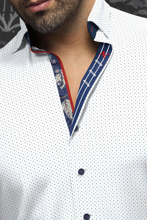 Chemise manches longues pour homme par Au Noir | SALAZAR Blanc Marine | Boutique Vvög, inventaire complet de la marque Au Noir