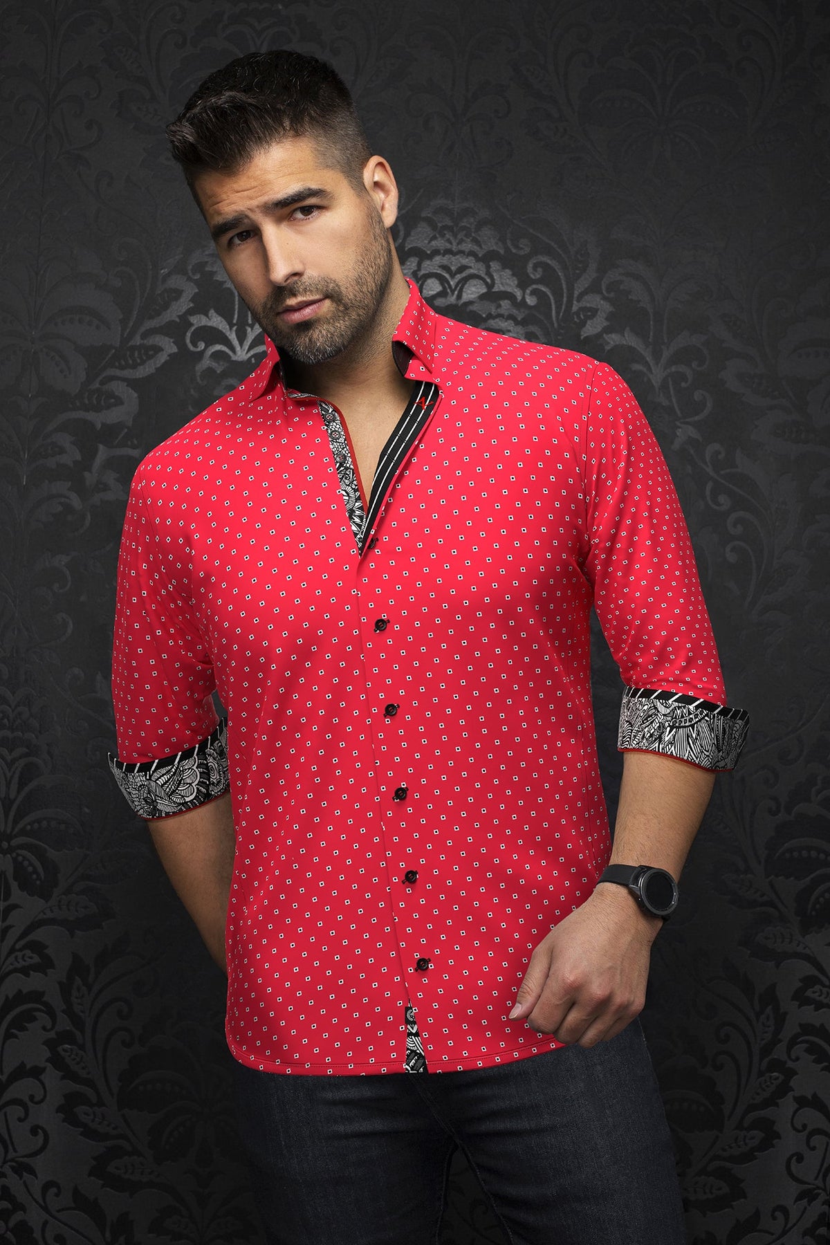 Chemise manches longues pour homme par Au Noir | SANTANA Rouge | Boutique Vvög, inventaire complet de la marque Au Noir
