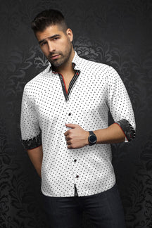 Chemise manches longues pour homme par Au Noir | SANTANA Blanc Noir | Boutique Vvög, inventaire complet de la marque Au Noir