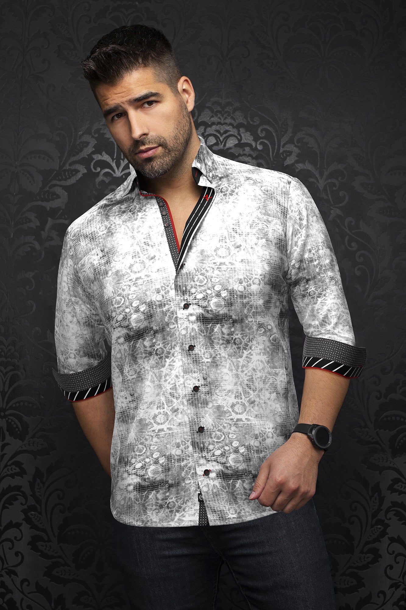 Chemise manches longues pour homme par Au Noir | SHIBORI Blanc | Boutique Vvög, inventaire complet de la marque Au Noir