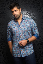 Chemise manches longues en Knit Au Noir - TAKASHI Blue Multi - Boutique Vvög, vêtements mode pour hommes