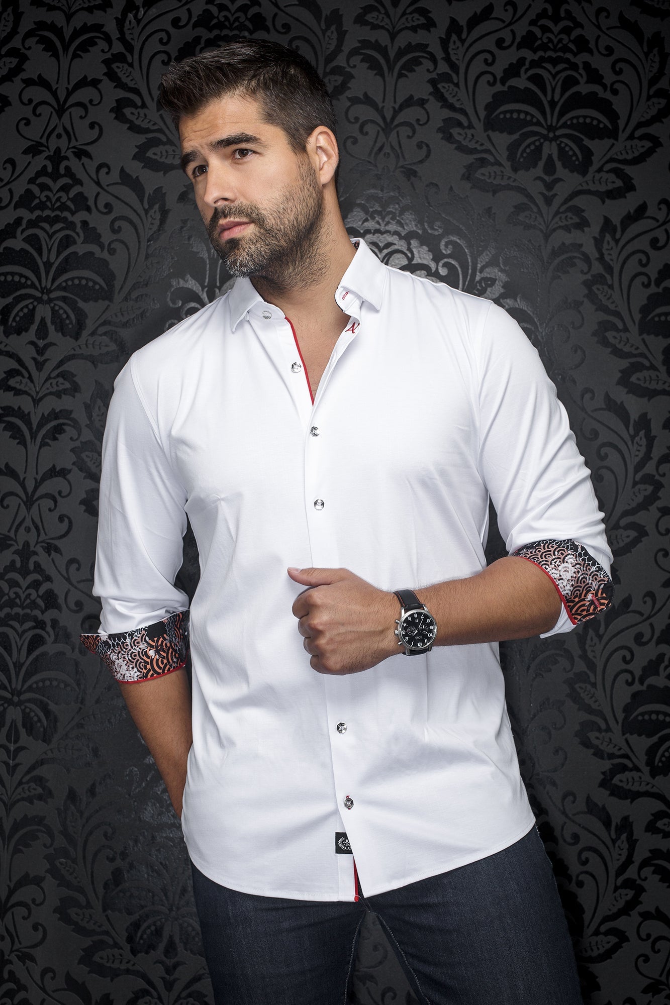Chemise manches longues en Knit pour homme par Au Noir | VARENNA Blanc | Boutique Vvög, inventaire complet de la marque Au Noir