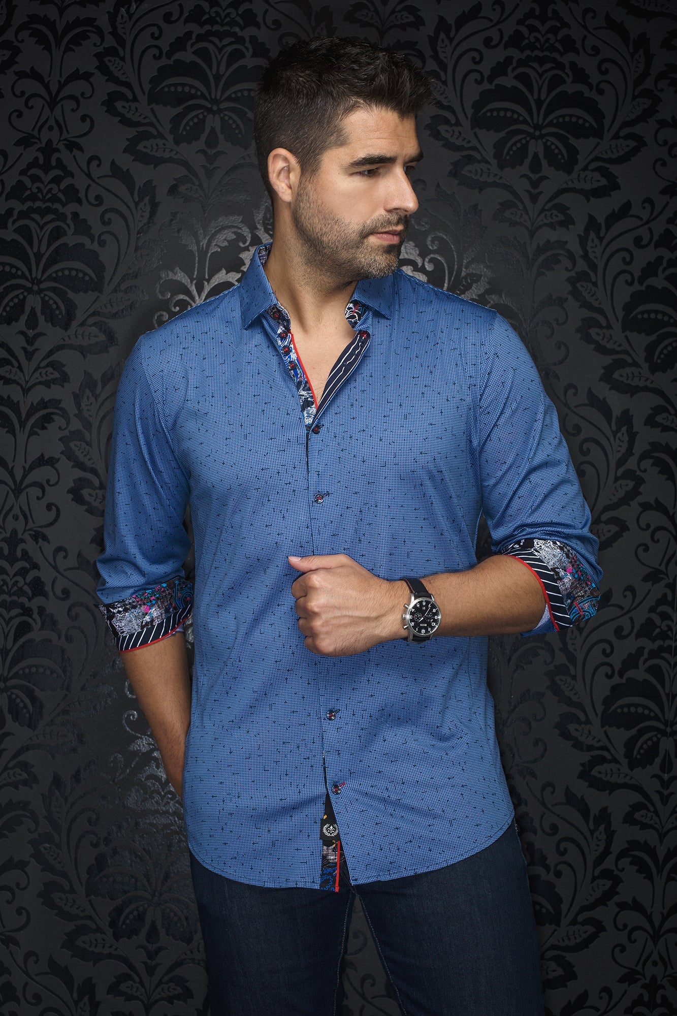 Chemise manches longues en Knit pour homme par Au Noir | WALLACE Acier Bleu | Boutique Vvög, inventaire complet de la marque Au Noir