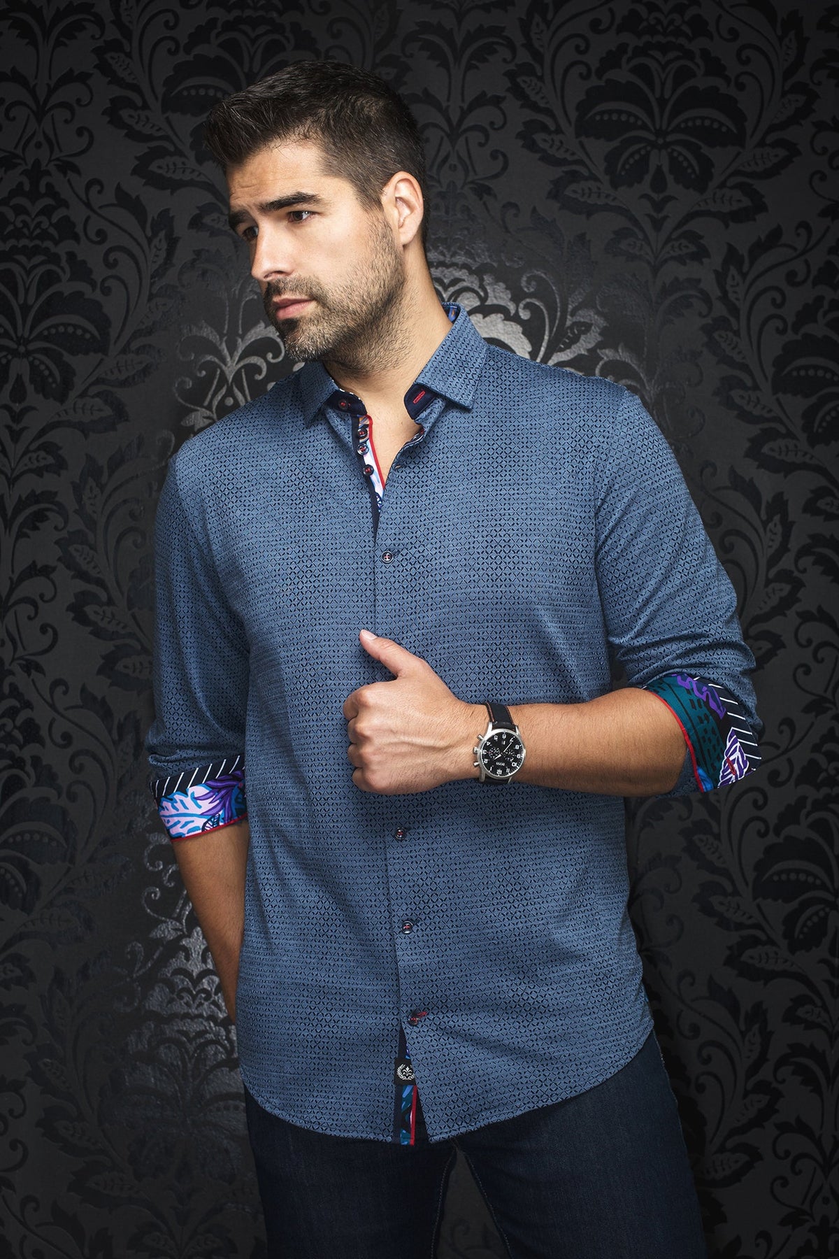 Chemise manches longues en Knit pour homme par Au Noir | ZOLA Bleu Moyen | Boutique Vvög, inventaire complet de la marque Au Noir